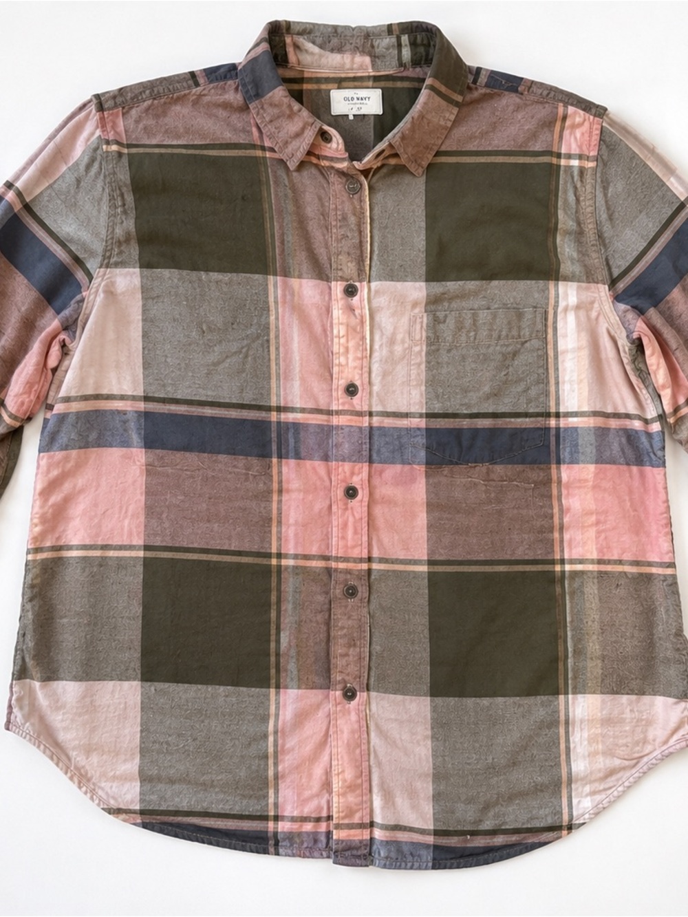 Lucky Brand Pink, Olive & Navy Plaid Button-Down Shirt Women’s 3X